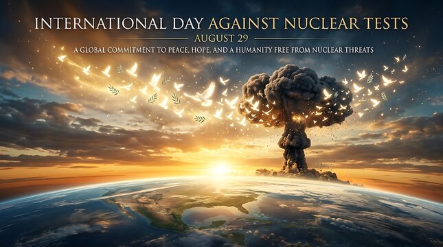 International Day Against Nuclear Tests Concept with Doves and Globe