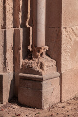 elements of architectural decorations of buildings, ancient arches and columns, pommel and patterns, on the streets in Barcelona, public places. © Kozlik_mozlik
