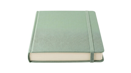 Fototapeta premium A closed sage green notebook with an elastic band isolated on white background.