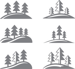 Fototapeta premium Seamless pattern with silhouettes of christmas trees on hill, repeated pine forest illustration, woodland background.