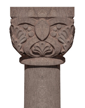 elements of architectural decorations of buildings, ancient arches and columns, pommel and patterns, on the streets in Barcelona, public places.