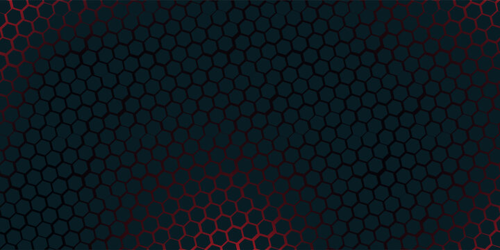 Blue hexagon abstract technology background with red colored bright flashes under hexagon.