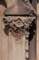elements of architectural decorations of buildings, ancient arches and columns, pommel and patterns, on the streets in Barcelona, public places. © Kozlik_mozlik