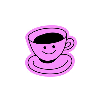 Vector logo design template and graphic elements for advertising, branding, posters and banners, funny cartoon illustrations with smiling character, coffee cup mascot, print and sticker