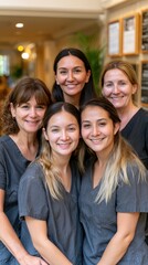 Obraz premium Group of healthcare workers standing together in a clinic, medical teamwork, patient care, professional support, community health.