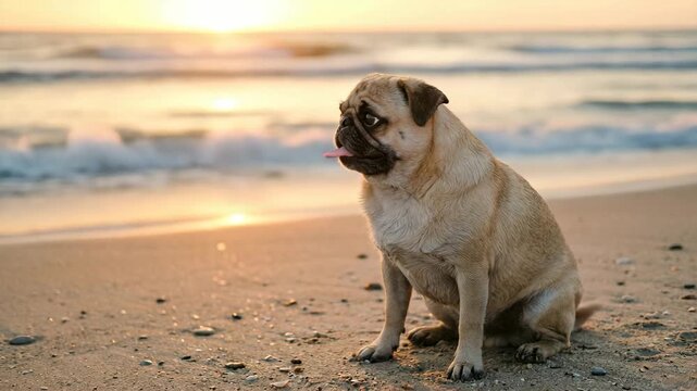 brug dog at beach close up golden light belgium video