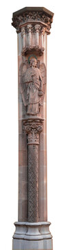 elements of architectural decorations of buildings, ancient arches and columns, pommel and patterns, on the streets in Barcelona, public places.