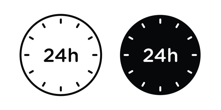 Twenty four hours icon outline drawing and clipart version