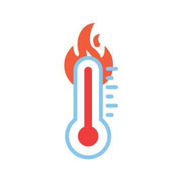 High Temperature Thermometer Icon or Extreme Heat Symbol Isolated on White Background. Hot Weather Vector Flat Sign.