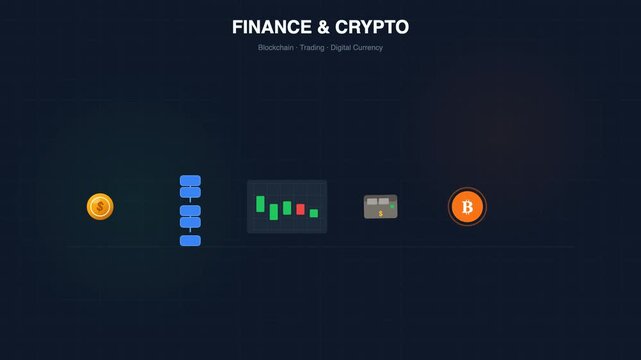 4K Finance Crypto Blockchain Animation Seamless Loop &ndash; Trading Dashboard Digital Currency Money Flow Dark Background