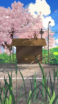 Japanese Countryside Bus Stop in Spring &ndash; Sakura Season Loop 4K