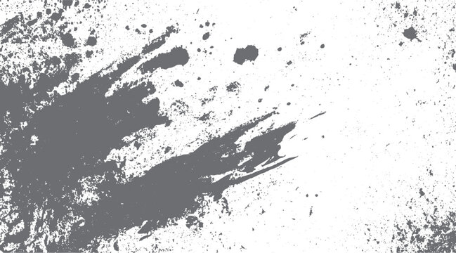 Grey ink splatters and paint splashes on white background abstract texture