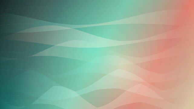 Abstract teal and coral background with soft overlapping transparent wavy lines