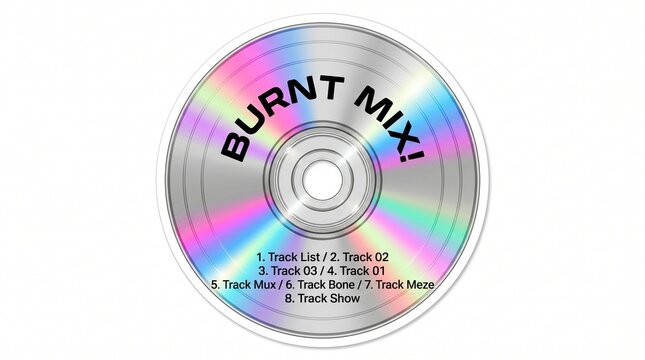 Vintage Silver CD-R Compact Disc with Holographic Rainbow Gradient and Burnt Mix Tracklist Sticker