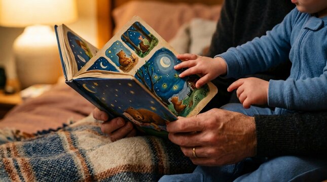 Grandparent and grandchild bonding over a bedtime storybook.
