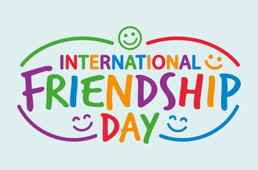 International friendship day celebration colorful typography with smiling faces vector illustration © PULOCK