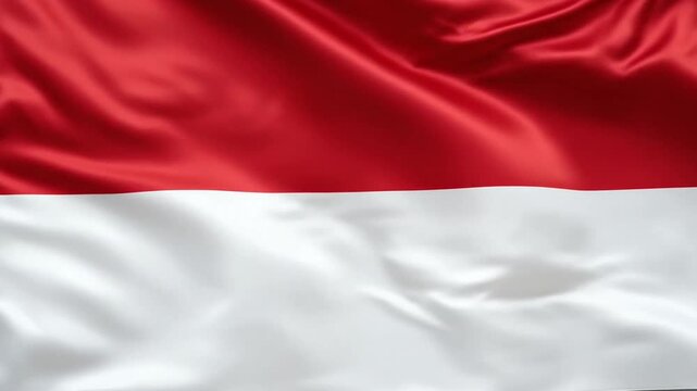 Waving Indonesia flag. Red and white national banner background ripples.