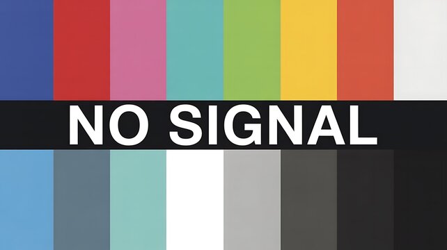 No signal, TV test pattern, color bars, screen error message