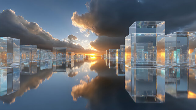 Fantasy skyline masterpiece intricate geometric architecture luminous atmosphere breathtaking pictures
