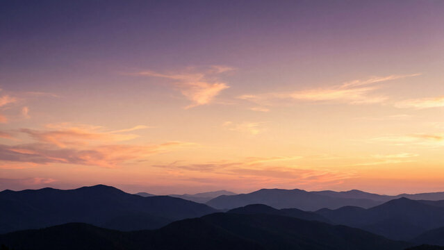 Summer sunset golden hour mountain ridge layers silhouette purple orange sky peaceful majestic landscape scene for poster design background wallpaper banner template