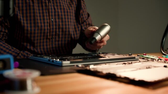 Electronics Repair with Soldering Iron and Circuit Board