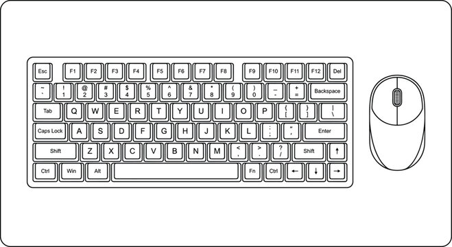 Computer keyboard and mouse top view desk workspace input device vector illustration artwork