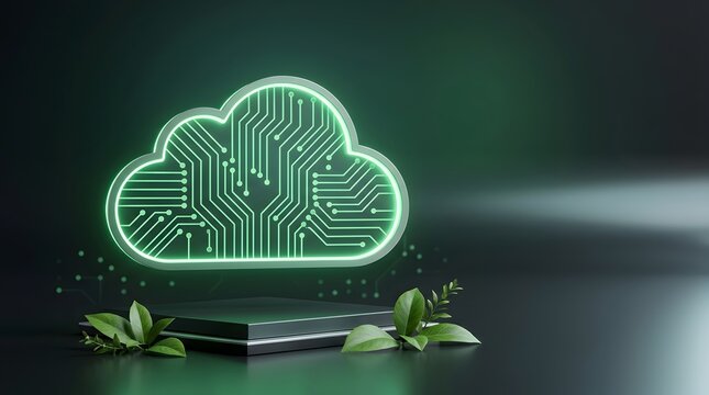 Sustainable Digital Transformation Concept Showing Circuit Board Cloud Symbol with Eco-Friendly Elements
