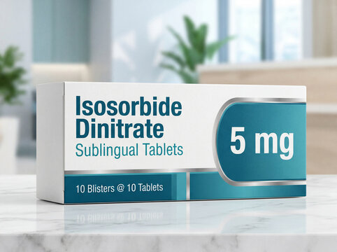 Medical packaging of Isosorbide Dinitrate 5 mg sublingual tablets