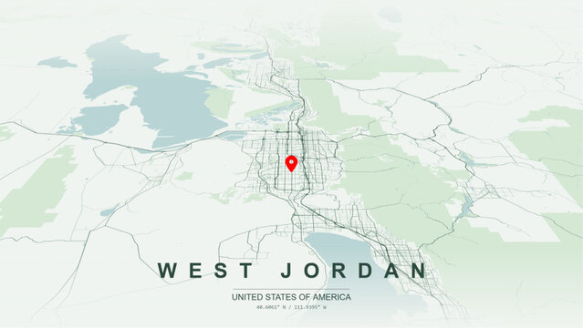 Modern minimalist vector map of West Jordan, Utah, USA. High-quality scalable illustration of West Jordan grid layout, Salt Lake Valley regional networks for posters design.