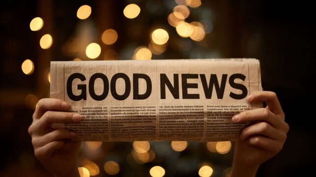 Hands holding a newspaper that says "good news"