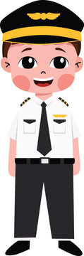 Cartoon pilot with happy expression, wearing uniform and cap. Friendly smile shows enthusiasm and confidence. Ideal for travel, aviation, or educational content. Suitable for websites, apps