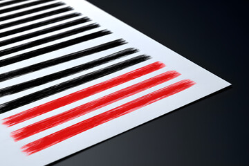 Obraz premium Redacted confidential document on dark surface. Space is for text.
