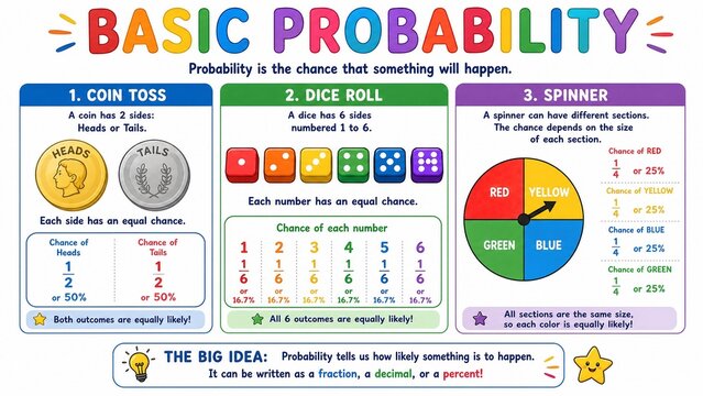 Basic Probability Educational Infographic for Kids Mathematics