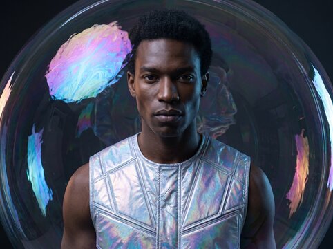 Man in Holographic Futuristic Tech Fashion Portrait