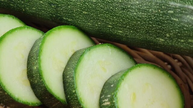 Fresh zucchini in a basket.	