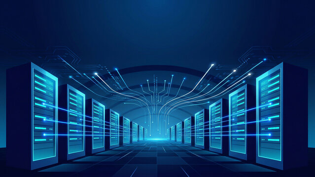Data center server room with glowing circuit lines luminous vibrant innovation discovery future technology perfect for banner background presentation