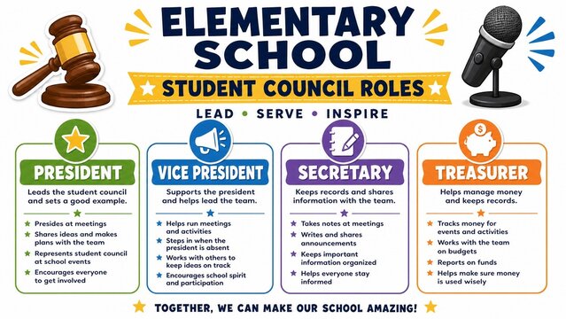 Elementary School Student Council Leadership Roles Infographic Poster