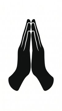 Classic silhouette of praying hands joined together in supplication. Black vector icon on white background symbolizing prayer, hope, faith, and devotion. Universal religious symbol suitable for variou
