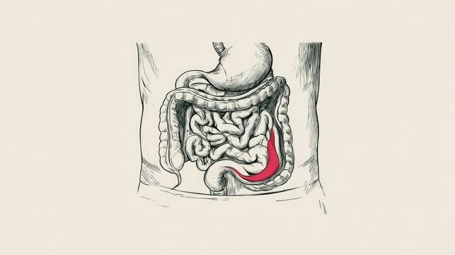 Anatomical sketch shows highlighted appendix within the human digestive system