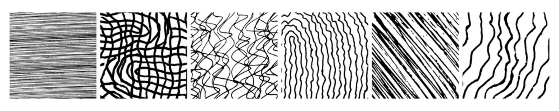 Set of monochrome hand-drawn crosshatch textures