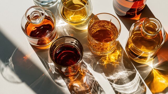 Arrangement Of Amber Spirits In Glassware