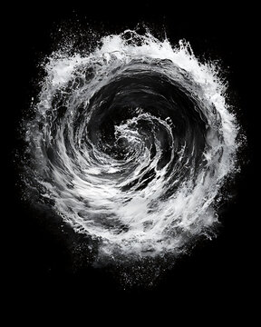 water in dynamic motion, isolated on black background for commercial use.