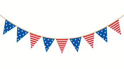 Obraz premium Patriotic American bunting banner with red white and blue triangle flags and stars for Independence Day celebration