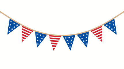 Obraz premium Patriotic bunting flags in red, white and blue hanging decoration for holidays and celebrations