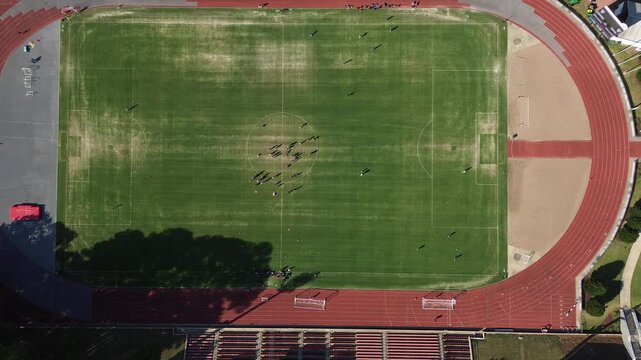 Aerial overhead view of the soccer field on the campus of NC State University in Raleigh