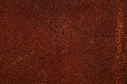Close up of dark brown textured leather with natural wrinkles for background