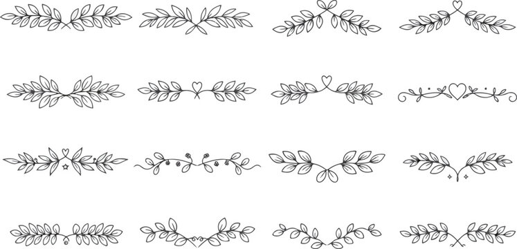 A collection of sixteen hand-drawn floral and botanical decorative dividers.