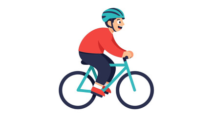 Fototapeta premium Happy Man Riding Bicycle with Helmet - Flat Illustration