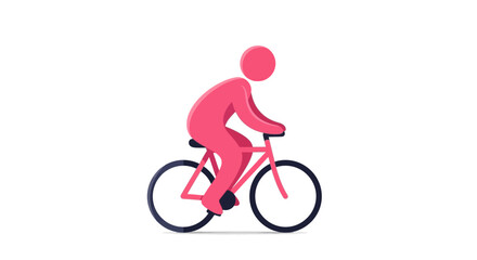 Obraz premium Pink Person Riding Bicycle Icon Isolated on White Background, Healthy Lifestyle