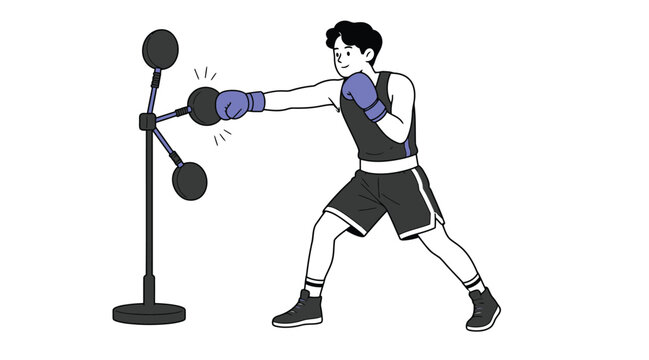 Boxer training with reflex bag spinning bar 2D illustration